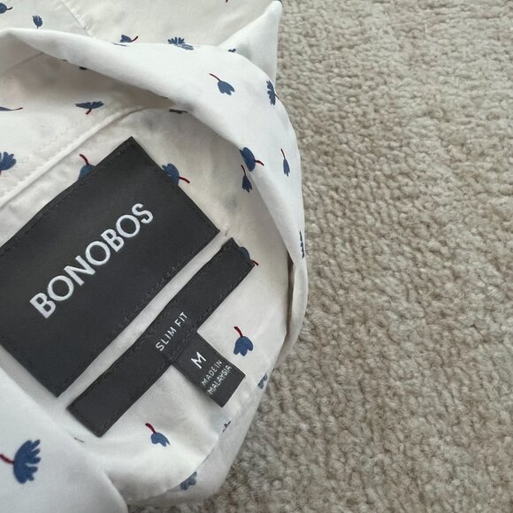 Bonobos Slim Fit Long Sleeve Button Down Shirt M White Blue Cotton - Picture 2 of 9